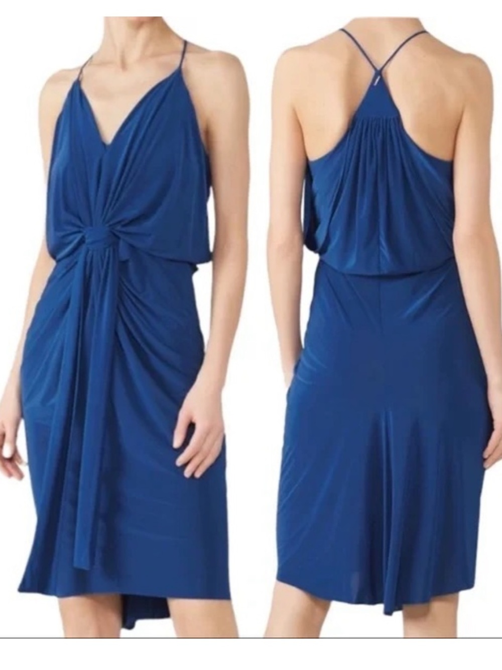 Misa Los Angeles Navy Blue Knot-Front cocktail Dress